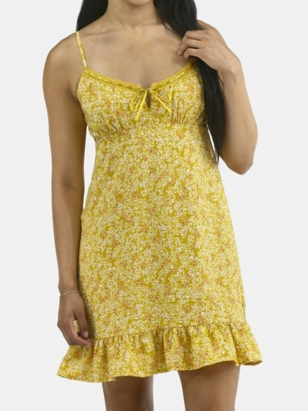 No Boundaries Women's A-Line Strappy mini-Dress  Apple Juice Combo color